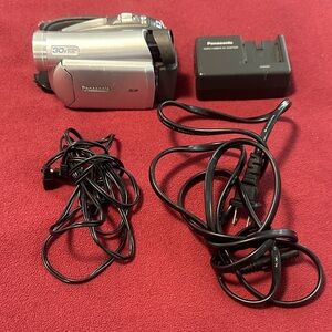 Panasonic Silver Camcorder with Charger and Cables